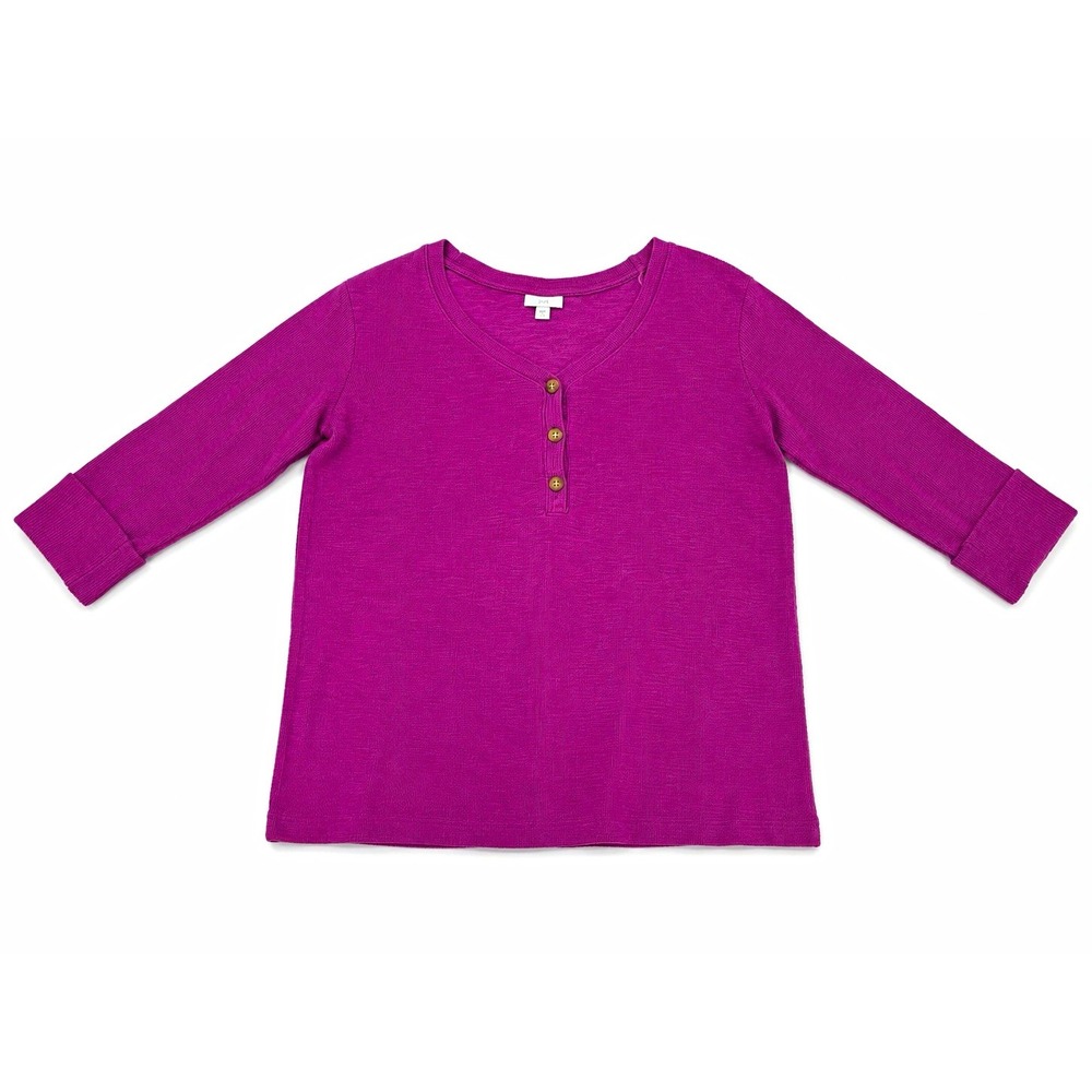 J.‎ Jill Purple Rib Knit 3/4 Sleeve Button Henley Top Women's L Petite-great!!!